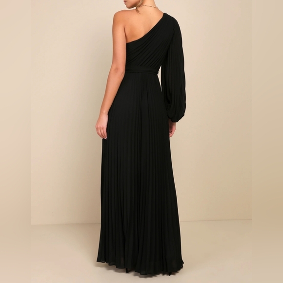 Lulus Women's Divine Charm Black Pleated One-Shoulder Maxi Dress, Size Large - Picture 1 of 8